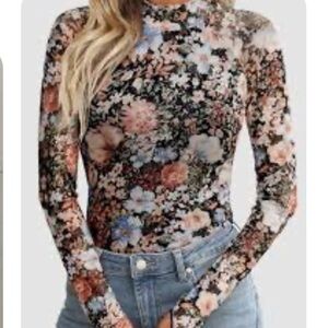 Floral Long Sleeve Mesh Women's Top SZ LG